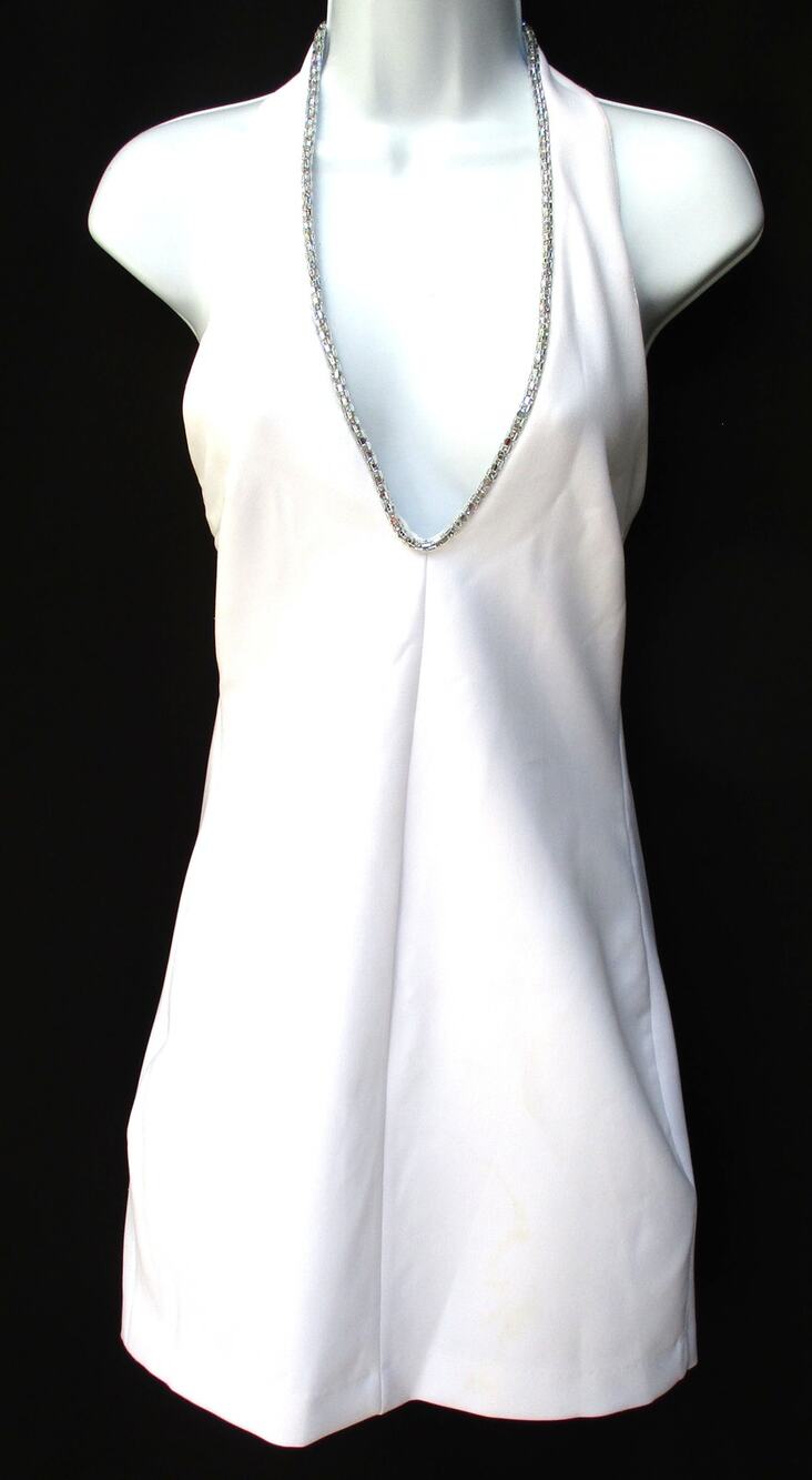 Nwt ZARA White Halter Lined Mini Dress Silver Rhinestone Trim Women Size S
